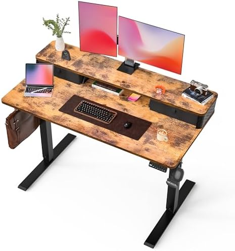 FiCiHi 48x24 Inch Electric Standing Desk, 2 Drawers, Adjustable Height Desk