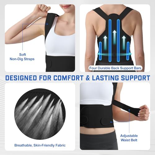 Posture Corrector for Women & Men, Adjustable Back Brace Shoulder Straightener, Full Back Support for Upper & Lower Back Pain, Hunchback, Scoliosis Relief (Black, Small)