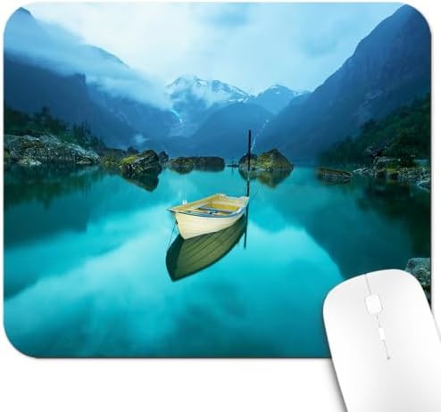 9.5x7.9 Inch Office/Gaming Mouse Pad, Nature Landscape Old Boat on Calm Mountain Lake Cute Anti-Slip Mat for Desk