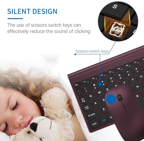 Wireless Keyboard and Mouse Ultra Slim Combo, TopMate - Wine Black