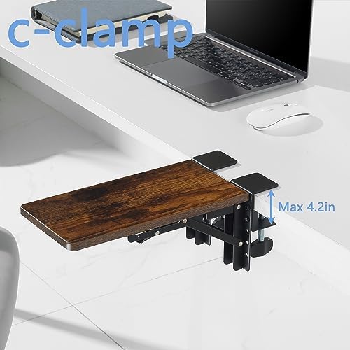 ETHU Compact Foldable Desk Extender Tray with Clamp, 11.8x5.9, Walnut