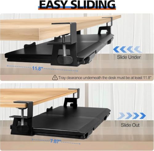 26.77" x 11.42" Large Keyboard Tray Under Desk with Storage Drawer