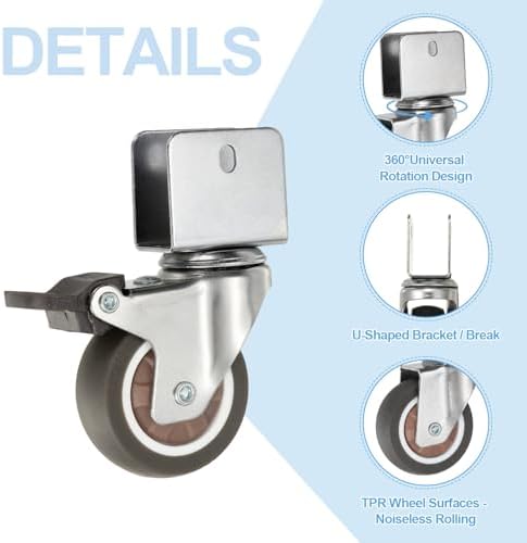 PATIKIL 2 Inch Caster Wheels, 4 Pcs Swivel Casters with Break 0.8" U Bracket Opening 55 Lb Capacity Per Caster for Furniture Office Chairs Carts and Cabinets, Brown