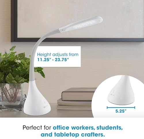 OttLite Creative Curves LED Desk Lamp with USB Port, White/Grey