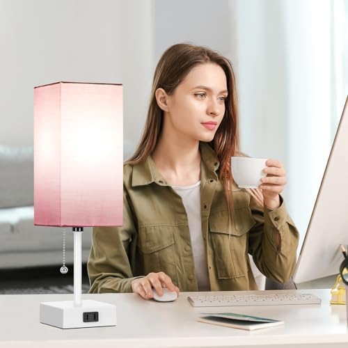 15'' Table Lamp for Bedroom set of 2,3-Color Bedside Lamps with Pull Chain