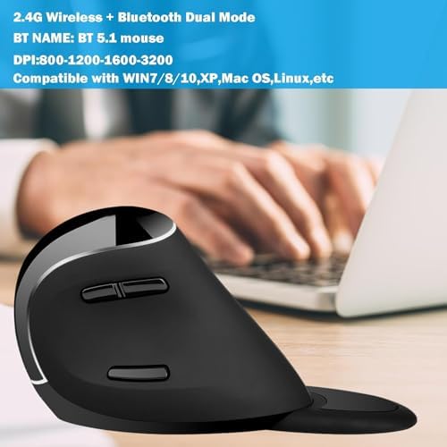 Eelexa Ergonomic Vertical Mouse: 2.4G Bluetooth Dual Mode Optical Computer Mice,Wireless Rechargeable Mouse with Removable Palm Rest,Compatible with Windows and MAC OS (V638 Dual Mode)