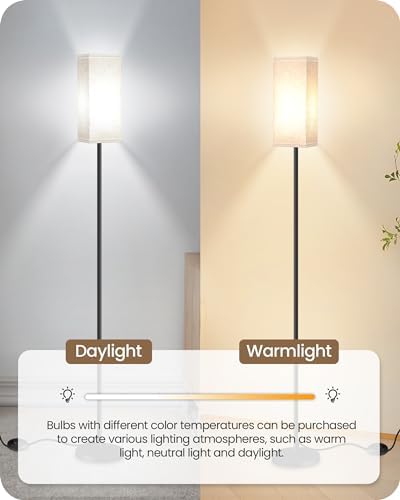 2 Pack Floor Lamp, Pole Lamp with Foot Switch, Modern Standing Lamp Lampshade, Minimalist Freestanding Lamp (Bulb Not Included), for Living Room, Bedroom Office, Black and Beige E07LDP205