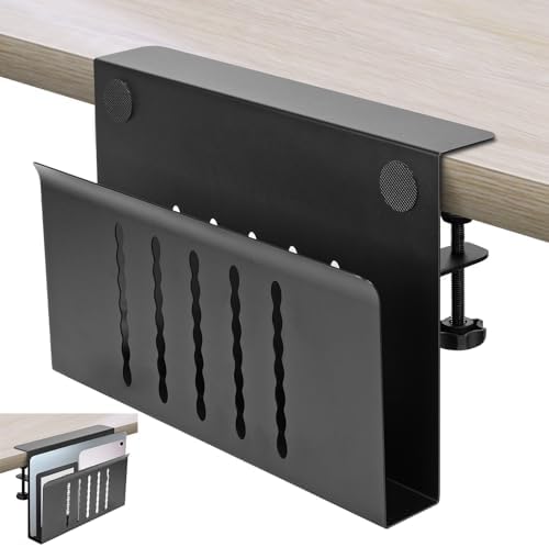 Desk Side Storage, Under Desk Storage, No Drill Steel Hanging Desk Organizer, Laptop Holder, Table Hanging Storages Holder for Office & Home (Black)