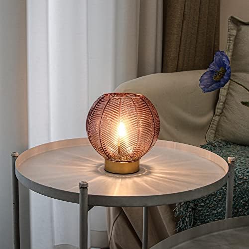 LUSHARBOR Battery Operated Decorative Glass Table Lamp with Timer Red