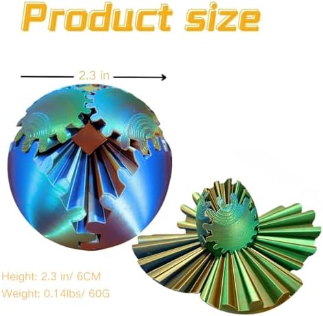 Gear Ball 3D Printed Spin Ball Cube Fidget Toys, Gear Sphere Fidget Toy, GearSphere Desk Toy Stress Fidget Balls, Fidgets Spinners for Adults & Kids Anxiety Relaxing (Laser Blue Gold, 2.3 Inch)