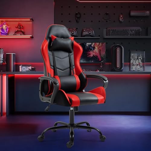ECOTOUGE Red Ergonomic Gaming Chair Massage Lumbar Rocking High Back