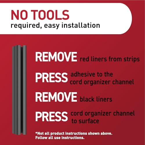 Command Cord Organizer Channel, Black, 1 Channel, 8 Large Strips