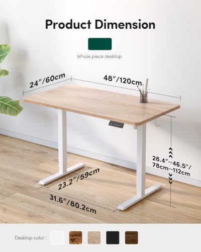 CubiCubi 48 x 24 Large One-Piece Electric Adjustable Standing Desk, Maple