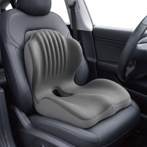 Memory Foam Seat Cushion with Lumbar Support, L-Shaped, Gray