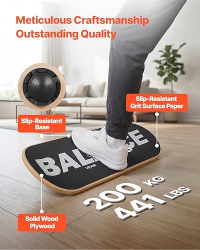 VEVOR Balance Board, 2-in-1 Wobble Board Trainer for Adults, Premium Wooden Balance Training Equipment, with Roller, Magnetic Stoppers, Storage Rack, for Core Workouts, Surf Trainer & Physical Therapy