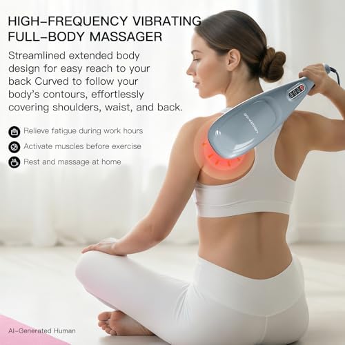 MEGAWISE Handheld Percussion Massager for Back, 3600 RPM, 5 speeds, 7 Heads