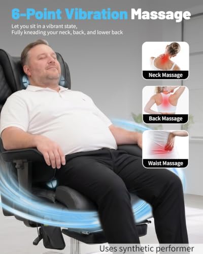 Massage Office Chair with 6 Point Vibration, Foot Rest and Adjustable Armrests – 500lbs Ergonomic Executive Home Office Desk Chairs for Big and Tall Heavy Duty People