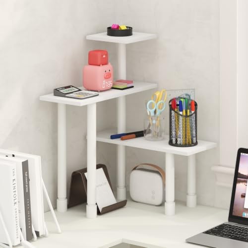 Furinno Turn-N-Tube Desk Organizers and Accessories, 3-Tier Desktop Organizer, Adjustable Desk Shelf, for Home Office, Study Room, Dorm Room, Organizers and Storage, White