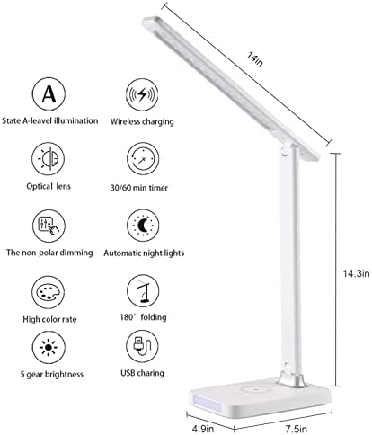 VAVOFO LED Desk Lamp with USB Charger, USB Charging Port, Table Lamp with 5 Brightness Levels Touch Control, 30/60 min Auto Timer, Dimmable Eye-Caring Desk Light for Home Office
