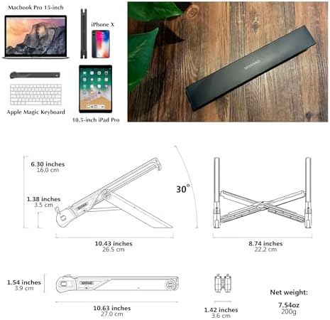K7 Laptop Stand, Foldable Portable Laptop Stand,Black, Lightweight Ergonomic Laptop Riser for Desk for Laptops universial fit,one Step for Open & Close Design,Compact for Travel,Office,Home,Library