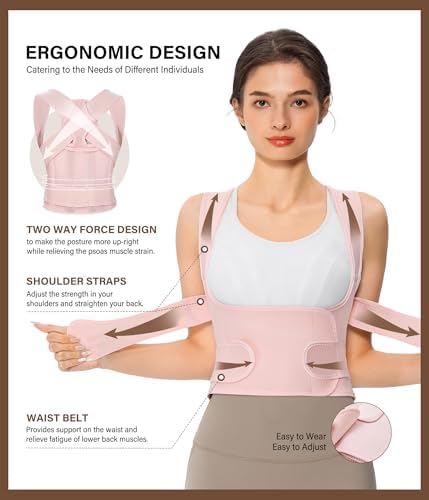 URSEXYLY Back Brace Posture Corrector for Women and Men, Breathable Shoulder Brace, Upper and Lower Back Pain Relief, Adjustable Full Back Support(Large,Pink)
