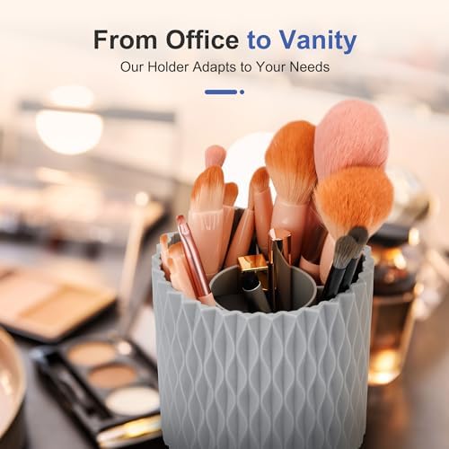 Pencil Holder - 360° Rotation, 5 Slot Desk Supplies For Women Office Aesthetic. Pencil Holder For Office&School, Desk Accessories(Grey)