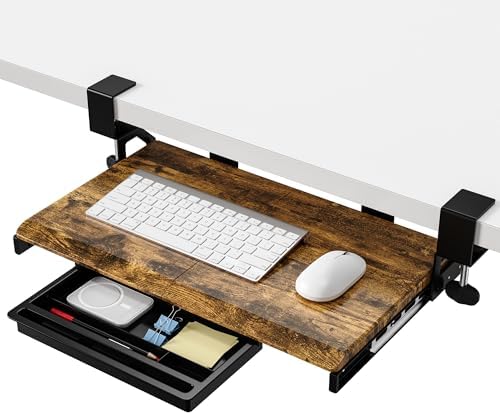 ETHU Small Keyboard Tray Under Desk with Metal Rail, 19.7x11.8", Walnut