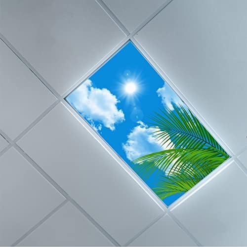 Fluorescent Light Cover Decorative Ceiling Light Filters,Tree Leaves Sky Clouds Pattern,for Classroom Office Hospitals Home Ceiling Decorative,2ft x 4ft,Green