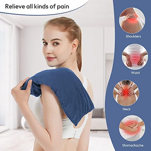 Microwavable Heating Pad with Washable Cover, 8 x 18 Microwave Heating Pad for Neck and Shoulders, Moist Heat Bean Bag Warm Compress for Knee, Joints, Wrist, Abdomen (Dark Blue)