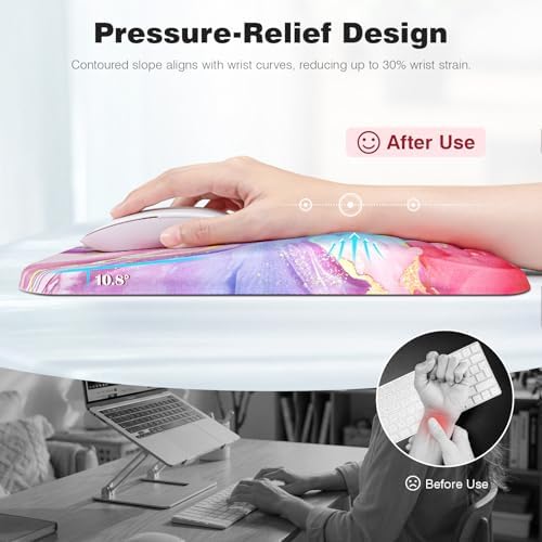 Ospelelf Pink Mouse Pad with Wrist Support Large Ergonomic Office Comfy Pain Relief Mousepad Wrist Rest