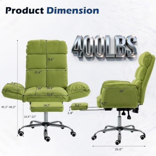 Big and Tall Office Chair with 90-180° Flip Armrests, 400lbs Ergonomic Computer Gaming Chair for Cross Legged Sitting, 155° Recline & Foot Rest - Wide Desk Task Chair for Home Office, Vanity, Study