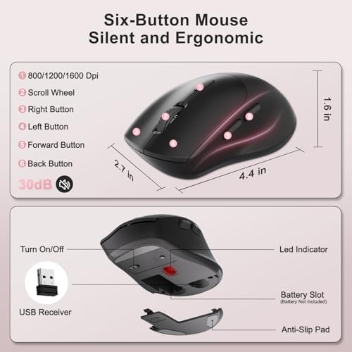 Wireless Keyboard and Mouse Combo, Full Size Ergonomic Wave Keys(Pink-B)