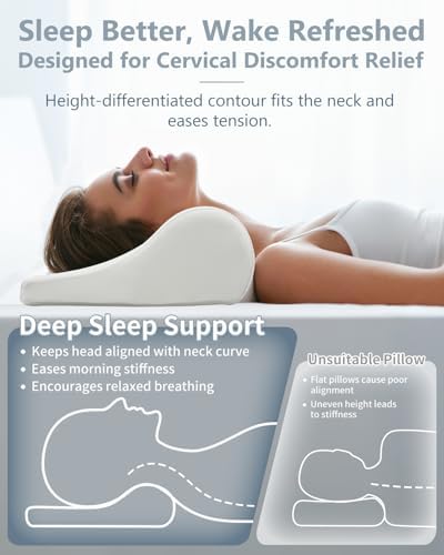 SMDR Ergonomic Memory Foam Cervical Pillow, Orthopedic Waterdrop Design Neck and Shoulder Support Pillow for Pain Relief, Spine Alignment, High-Low Contour (4.3"–1.2"), Washable Breathable Cover