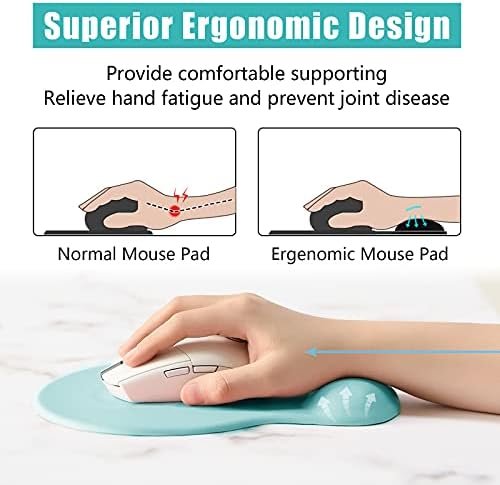 Hsurbtra Ergonomic Mouse Pad with Wrist Rest Support, Gel Mouse Pads with Non-Slip PU Base, Pain Relief Memory Foam Computer Mat, Cute Office Supplies Desk Decro Accessories, Malachite Green