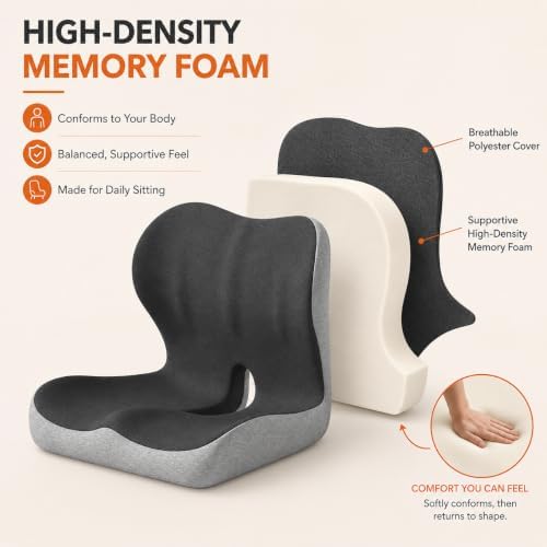 Ergonomic Memory Foam Seat Cushion for Tailbone Pain Relief, Suitable for Office Home Chair, Car and Wheelchair (Black(Oversized))