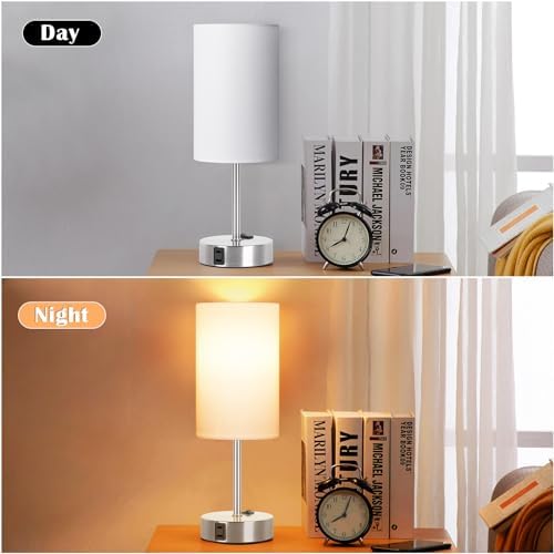 ZJOJO Table Lamps for Bedroom Set of 2, Bedside Small Lamps with AC Outlet
