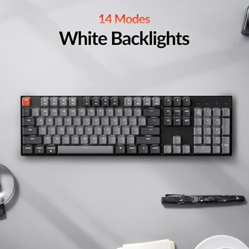 Keychron K10 Full Size 104 Keys Bluetooth Wireless Mechanical Gaming Keyboard for Mac Windows with Keychron Silent K Pro Red Switch, Multitasking/White LED Backlight/USB C Wired Computer Keyboard