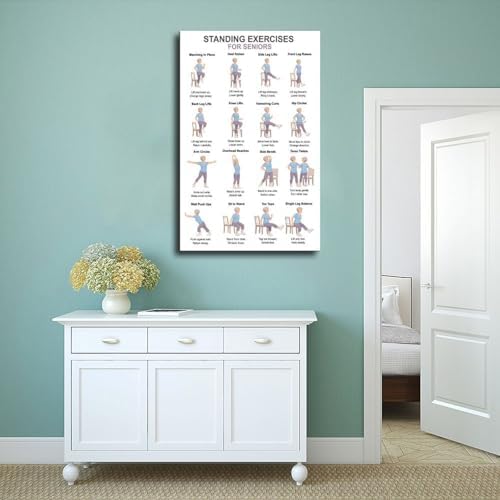 Standing Exercises for Seniors Low Impact Balance Workout Chart Fitness Canvas Poster Wall Art for Living Room Bedroom Decor Unframe 12x18inch