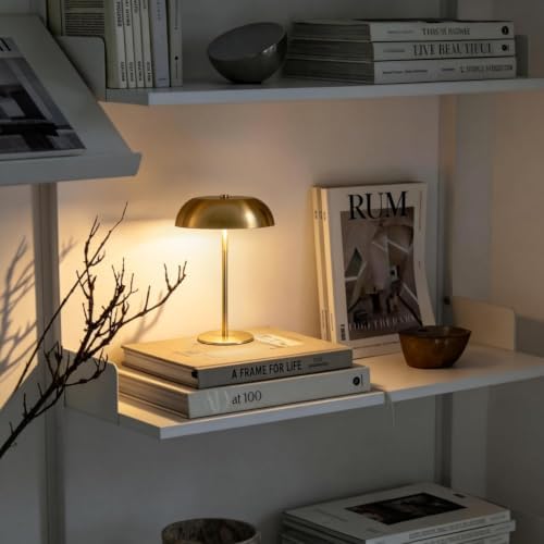 Portable LED Mushroom Table Lamp, Cordless Gold Table Lamp with 3 Color Stepless Dimming, Touch Control, Adjustable Height, Touch Lamp for Nightstand, Bedroom, Coffee Table, Bar, Restaurant (Golden)