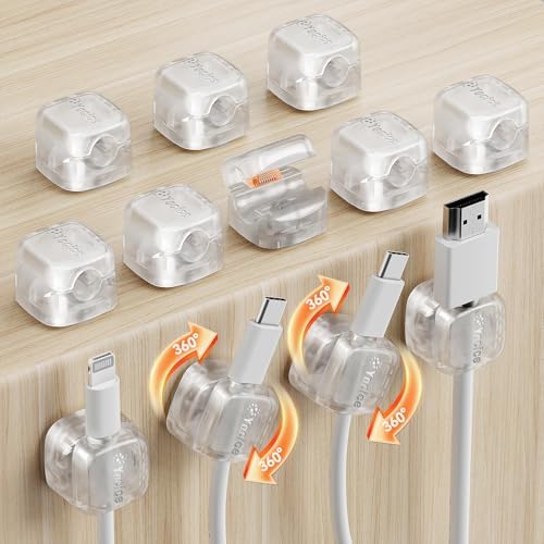 12Pack Cable Clips Cord Organizer for Desk, 360° Rotatable, Clear