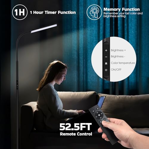 Dimunt LED Floor Lamp, Stepless Adjustable 3000K-6000K Colors, Black