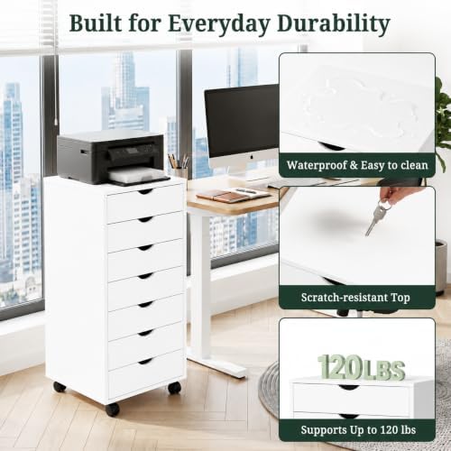 7 Drawer Mobile File Cabinet, Vertical Rolling Filing Cabinet