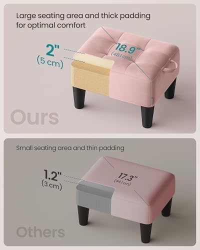 SONGMICS Foot Stool, Small Velvet Ottoman with Thick Cushion