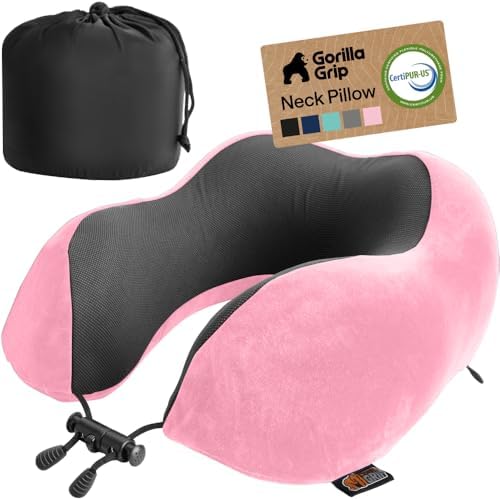 GORILLA GRIP Travel Neck Pillow for Airplanes, Travel Essentials, Pink