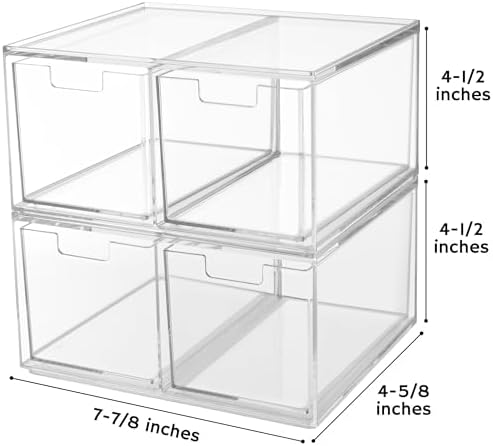 STORi Stackable Desk Organizer drawers, Clear Pen Pencil Makeup Brush drawers for Desktops and Vanities, 4 Tall Drawers (Made in USA)
