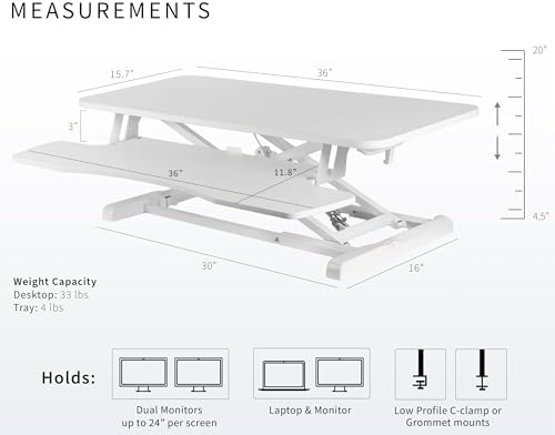 VIVO White 36 in Standing Desk Converter, DESK-V036KW
