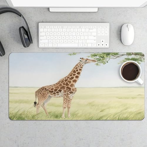 Mouse Pad Giraffe Stretching Its Neck to Eat Leaves Printed Computer Keyboard Desk Mat Non-Slip Rubber Base for Laptops Office and Home 23.6 X 11.8 Inch