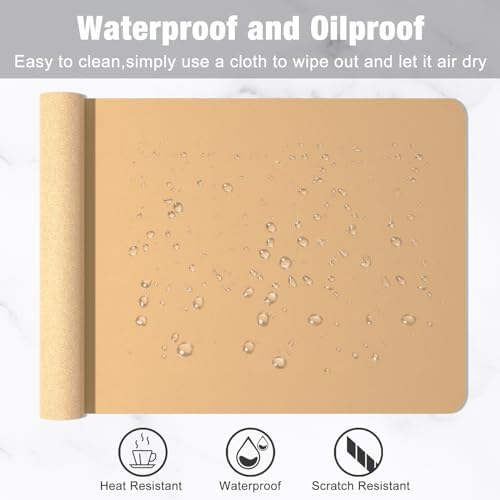 Hsurbtra Desk Pad, 30" x 14" PU Leather Desk Mat, XL Extended Mouse Pad, Waterproof Desktop Blotter Protector, Non-Slip Ultra Thin Large Laptop Keyboard Writing Mat for Office Home, Earth Yellow