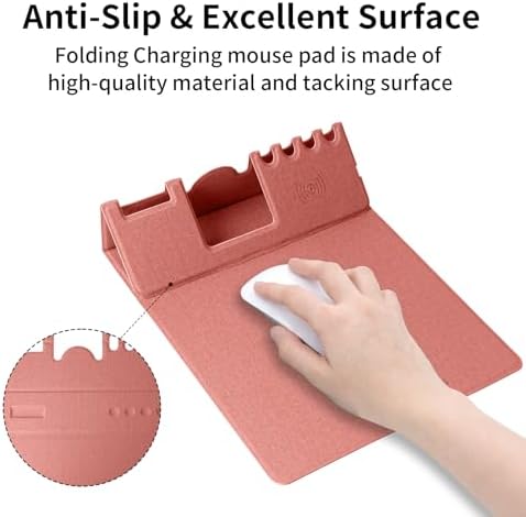 Mouse Pad with Phone Holder & Pen Holders, Wireless Charging Desk Mat, Mousepad Home Office Desk Pad with Ultra-Smooth Surface, Non-Slip Base, Waterproof Keyboard Pad, Classic Pink Desk Mat