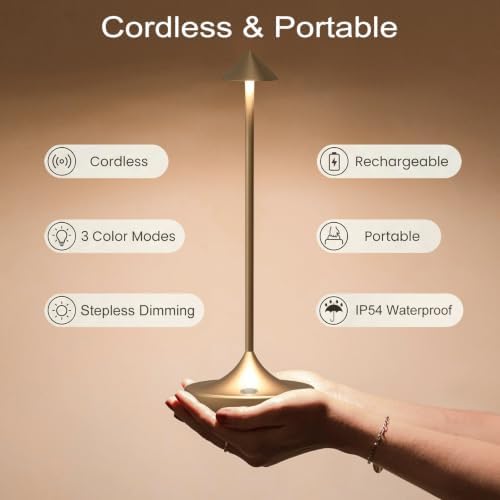 Cordless Rechargeable LED Table Lamp Set of 2, Titanium